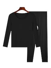 cheap Women&#039;s Loungewear-Women&#039;s Pajamas Thermal Set Pure Color Warm Comfort Soft Home Daily Bed Comfort Warm Crew Neck Long Sleeve T shirt Tee Pant Elastic Waist Fall Winter Home Outfits