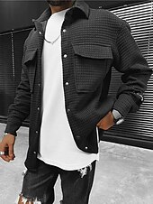 economico camicie di flanella-Per uomo Camicia a nido d&#039;ape Maglia Henley a nido d&#039;ape Giacca camicia Sopracamicia Semplice All&#039;aperto Abbigliamento quotidiano Nero Bianco Marrone Manica Lunga Bavero Autunno &amp; Inverno