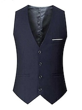 abordables Chalecos-Hombre Chaleco Negocio Ropa Cotidiana Fiesta y Noche Moda Básico Primavera &amp; Otoño Retazos Poliéster Cómodo Plano Botonadura Simple Escote en Pico Ajuste regular Negro Rojo Azul Marino Gris Chaleco