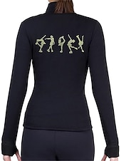 cheap Figure Skating Jackets &amp; Vests-Figure Skating Fleece Jacket Women&#039;s Girls&#039; Ice Skating Jacket Top White Yellow Pink Thumbhole Stretchy Training Competition Skating Wear Thermal Warm Crystal / Rhinestone Long Sleeve Ice Skating