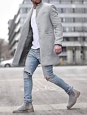 preiswerte Herren-Blazer &amp; -Anzüge-Herren Wintermantel Mantel Trenchcoat Kurzermantel Mantel Arbeit Geschäft Winter Polyester Warm Oberbekleidung Bekleidung Einfarbig Klassicher Stil Fallendes Revers
