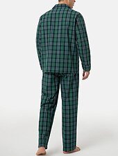 economico Pigiami-Per uomo loungewear Pigiami Set pigiama Top e pantalone del pigiama 2 pezzi A quadri Moda Informale Comoda Interni Giornaliero Cotone Comfort Bavero Manica lunga Camicia Pantalone A cordoncino Vita