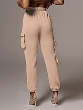 levne dámské cargo kalhoty-dámské cargo khaki kalhoty dlouhé bavlněné mikroelastické vysoký pas móda streetwear denní jablko zelená černá s m podzim zima
