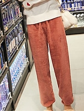 preiswerte Hose-Loungewear-Hose für Damen, reine Farbe, warme Mode, schlicht, für zu Hause, für den Alltag, Ausgehen, Korallenvlies, Korallensamthose, Herbst-Winter-Home-Outfits