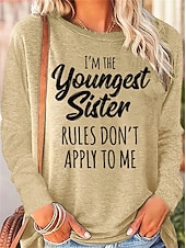 abordables T-shirt Humor &amp; Citations-T-shirt femme à manches longues lettre famille mode col rond regular tops impression quotidienne week-end noir rose bleu vert kaki printemps  automne printemps automne hiver préautomne