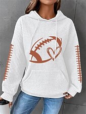 preiswerte Humor &amp; Zitate Hoodies-Übergroßer Sweatshirt-Pullover für Damen, strukturiert, Fußball, lässig, sportlich, Kordelzug vorne, Tasche, aktiv, Rundhalsausschnitt, langärmeliges Oberteil, mikroelastisch,