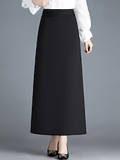 cheap Plain Skirts-Women&#039;s Skirt A Line Maxi High Waist Skirts Pocket Solid Colored Street Daily Winter Elegant Fashion Black