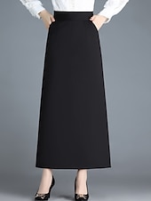 cheap Plain Skirts-Women&#039;s Skirt A Line Maxi High Waist Skirts Pocket Solid Colored Street Daily Winter Elegant Fashion Black