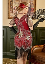 billige Kjoler-Retro / vintage De livlige 20-årene 1920-tallet Flapper kjole Kjoler Julefestkjole Den store Gatsby Bryllupsgjest Paljetter Dame Halloween Karneval Maskerade Karneval Bryllup Bryllupsgjest Voksne