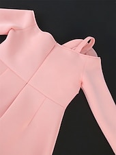cheap Plus Size Collection-Women&#039;s Plus Size Curve Party Dress Bodycon Sheath Dress Plain Midi Dress Long Sleeve Split Off Shoulder Fashion Party Pink Fall Winter XL XXL 3XL 4XL