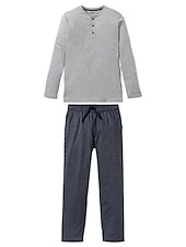 economico Pigiami-Per uomo loungewear Pigiami Set pigiama Top e pantalone del pigiama 2 pezzi Liscio Moda Informale Comoda Interni Giornaliero Misto cotone Comfort Henley Manica lunga maglietta Pantalone A cordoncino