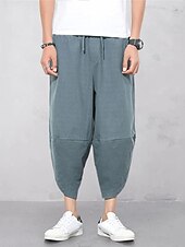baratos Retrô-Homens Calças de linho Calça verão calções capri Calças de praia Com Cordão Cintura elástica Tecido Conforto Respirável Comprimento da panturrilha Casual Diário Feriado Misto de Algodão e Linho Moda