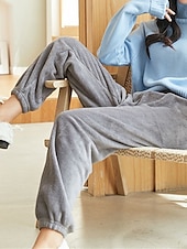 preiswerte Hose-Loungewear-Hose für Damen, reine Farbe, warme Mode, schlicht, für zu Hause, für den Alltag, Ausgehen, Korallenvlies, Korallensamthose, Herbst-Winter-Home-Outfits