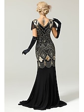 preiswerte 1920er Kleider-Goldene Zwanziger 1920er Bodenlang Kleid Abendkleid Weihnachtsfeier Kleid Kurze Ärmel Der große Gatsby Hochzeitsgast Pailletten V Ausschnitt Kostüm Damen Karneval Maskerade Abschlussball