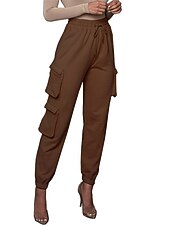 levne dámské cargo kalhoty-dámské cargo khaki kalhoty dlouhé bavlněné mikroelastické vysoký pas móda streetwear denní jablko zelená černá s m podzim zima