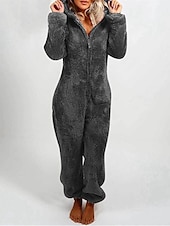 halpa Yöpuvut-naisten yksiosainen hupullinen pyjama kiinteä punainen muhkea fleece pitkähihaiset talviyöasut mukavat kotivaatteet mukavat kotiasut