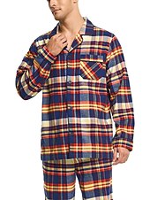 baratos Pijamas-Homens Loungewear Roupa de Dormir Conjunto de Pijama Top e calça de pijama 2 Peças Xadrez à moda Casual Conforto Casa Diário Algodão Conforto Lapela Manga Longa Camisa Social Calça Com Cordão Cintura