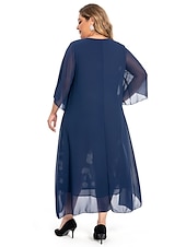 levne Kolekce nadměrných velikostí-dámské plus size křivky pracovní šaty květinové v střih nařasený 3/4 rukáv jarní podzim pracovní elegantní midi šaty formální šaty na dovolenou / vrstvené / potisk