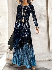 olcso Nyomtasd a virágmintás ruhákat-női print print crew nyakú hosszú ruha maxi ruha elegáns klasszikus napi vakáció hosszú ujjú ősz tél