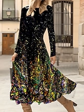 preiswerte Boho Kleid-Damen Midi Kleid A-Linie Kleid Lässiges Kleid Winterkleid Swing Kleid Mode Streetwear Reif Formell Outdoor Urlaub Reguläre Passform Floral Lange Ärmel Rundhalsausschnitt Schwarz Rot Grün Grau Herbst