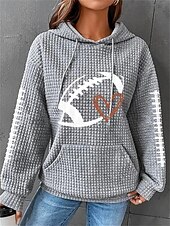 preiswerte Humor &amp; Zitate Hoodies-Übergroßer Sweatshirt-Pullover für Damen, strukturiert, Fußball, lässig, sportlich, Kordelzug vorne, Tasche, aktiv, Rundhalsausschnitt, langärmeliges Oberteil, mikroelastisch,