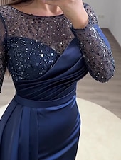 levne modrá-Krajkový šaty starožitného večeře elegantní šaty formální svatební host vlečka dlouhé rukávy šperkový výstřih charmeuse s nařenými perlami maškarní šaty 2025