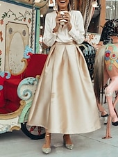 abordables Robes de cocktail-Robes Cocktail Deux Pièces Élégantes à la Plage Robe de Fête Robe de Mariage Mi-Longue Longue Manche V Col Satin avec Plis Robes