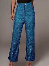 cheap Party women&#039;s Pants-Women&#039;s Wide Leg Pants Trousers Fashion Streetwear Sparkle Full Length High Waist Solid Color Sequins Comfort Breathability Soft Micro-elastic Vacation Party Street Black Golden Pink Blue Fall Winter