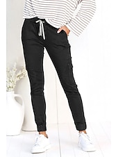 billige Straight-Leg Bukser-Dame Militærbukser Mager Bukser Mote Gatemote Full lengde Medium Midje عادي Flere lommer Elastisk snordesign Komfort Pusteevne Myk Mikroelastisk Feriereise Gate Daglig Svart Kakifarget Mørkeblå Grå