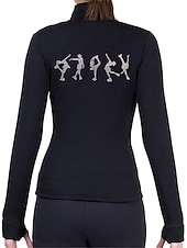 cheap Figure Skating Jackets &amp; Vests-Figure Skating Fleece Jacket Women&#039;s Girls&#039; Ice Skating Jacket Top White Yellow Pink Thumbhole Stretchy Training Competition Skating Wear Thermal Warm Crystal / Rhinestone Long Sleeve Ice Skating