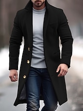 billiga Trenchcoat för män-Herr Vinterkappa Rock Trenchcoat Kontor &amp; Karriär Dagliga kläder Vinter Polyester Håller värmen Vindtät Ytterkläder Kläder Mode Uppvärmning Slät Ficka Kavajslag Enkelknäppt