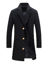 billiga Trenchcoat för män-Herr Vinterkappa Rock Trenchcoat Kontor &amp; Karriär Dagliga kläder Vinter Polyester Håller värmen Vindtät Ytterkläder Kläder Mode Uppvärmning Slät Ficka Kavajslag Enkelknäppt