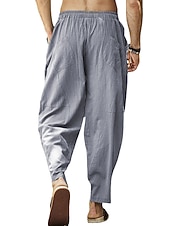 voordelige Klassiek-Voor heren Linnen broek Zomerbroek Zak Trekkoord Effen Casual Dagelijks Yoga Katoenmix Basic Klassiek Zwart Wit