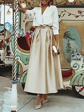 abordables Robes de cocktail-Robes Cocktail Deux Pièces Élégantes à la Plage Robe de Fête Robe de Mariage Mi-Longue Longue Manche V Col Satin avec Plis Robes