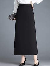cheap Plain Skirts-Women&#039;s Skirt A Line Maxi High Waist Skirts Pocket Solid Colored Street Daily Winter Elegant Fashion Black