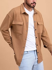 economico camicie di flanella-Per uomo Camicia a nido d&#039;ape Maglia Henley a nido d&#039;ape Giacca camicia Sopracamicia Semplice All&#039;aperto Abbigliamento quotidiano Nero Bianco Marrone Manica Lunga Bavero Autunno &amp; Inverno
