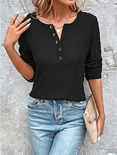 cheap Plain Tops-Women&#039;s Shirt Lace Shirt Blouse Eyelet top Color Block Plain Fashion Long Sleeve Round Neck Regular Tops Work Buttons Black White Purple Brown Beige Spring &amp;  Fall