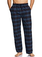 baratos Pijamas-Homens Loungewear Roupa de Dormir Conjunto de Pijama Top e calça de pijama 2 Peças Xadrez à moda Casual Conforto Casa Diário Algodão Conforto Lapela Manga Longa Camisa Social Calça Com Cordão Cintura