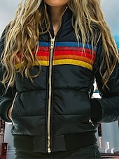 billiga Puffers &amp; Parka-Dam Anorak Utomhus Gata Dagligen Höst Vinter Normal Täcka Normal Vindtät Håller värmen Samtida Stylish Ledigt Jacka Långärmad Färgblock Rand Med fickor Blixtlås i fullängd Sjöblå Svart Mörk Marin