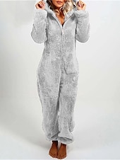 halpa Yöpuvut-naisten yksiosainen hupullinen pyjama kiinteä punainen muhkea fleece pitkähihaiset talviyöasut mukavat kotivaatteet mukavat kotiasut