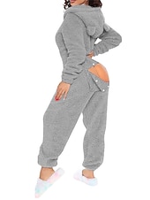 billiga Onesies till damer-kvinnors strumpor ren färg varm mode plysch hem daglig säng sherpa varm luvtröja långärmad hål höst vinter hem outfits