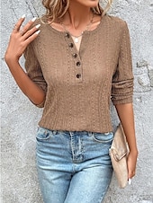 cheap Plain Tops-Women&#039;s Shirt Lace Shirt Blouse Eyelet top Color Block Plain Fashion Long Sleeve Round Neck Regular Tops Work Buttons Black White Purple Brown Beige Spring &amp;  Fall