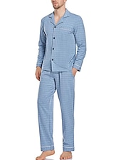 baratos Pijamas-Homens Loungewear Roupa de Dormir Conjunto de Pijama Top e calça de pijama 2 Peças Xadrez à moda Casual Conforto Casa Diário Algodão Poliéster Conforto Lapela Manga Longa Camisa Social Calça Com