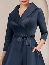 abordables Combinaisons pour maman-Combinaison  Tailleur Mère de la Mariée Tuxedo Invité de Mariage Élégant Party Simple Col Chemise Longueur Cheville Satin Manches 3/4 avec Nœud(s) 2025 taille personnalisée gratuite