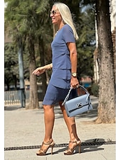 ieftine Rochii florale-Pentru femei Rochie de lucru Rochie teacă Rochii din Șifon Modă Rochii Midi Multistratificat Stil Nautic Manșon scurt Simplu Potrivire Largă Roșu Vin Albastru piscină Trifoi Vară Primăvară S M L XL
