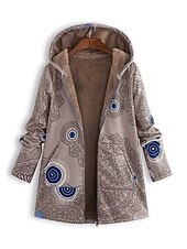 billiga Vinterjackor-Dam Anorak Utomhus Alla hjärtans dag Gata Höst Vinter Täcka Normal Vindtät Håller värmen Stylish Nutida minimalist Jacka Långärmad Geometrisk Mönster Med fickor Svart Rubinrött Blå