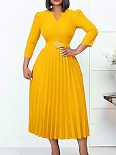 ieftine Rochii Business-Pentru femei Rochie de lucru Rochie casual Rochie A line Modă Zilnic Rochii Midi Zdrobit Peteci În V Manșon Lung Simplu Fit regulat Galben Roșu-aprins Albastru piscină Toamnă Iarnă S M L XL XXL