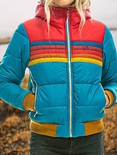 billiga Puffers &amp; Parka-Dam Anorak Utomhus Gata Dagligen Höst Vinter Normal Täcka Normal Vindtät Håller värmen Samtida Stylish Ledigt Jacka Långärmad Färgblock Rand Med fickor Blixtlås i fullängd Sjöblå Svart Mörk Marin