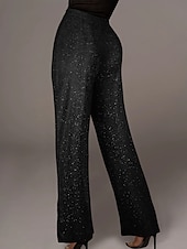 cheap Party women&#039;s Pants-Women&#039;s Wide Leg Pants Trousers Fashion Streetwear Sparkle Full Length High Waist Solid Color Sequins Comfort Breathability Soft Micro-elastic Vacation Party Street Black Golden Pink Blue Fall Winter