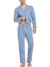 baratos Pijamas-Homens Loungewear Roupa de Dormir Conjunto de Pijama Top e calça de pijama 2 Peças Xadrez à moda Casual Conforto Casa Diário Algodão Poliéster Conforto Lapela Manga Longa Camisa Social Calça Com